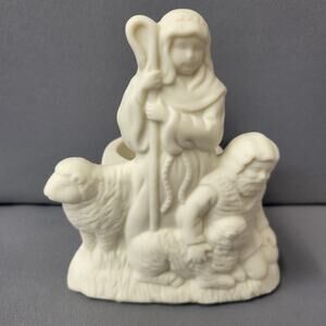 PartyLite O' Holy Night Shepherd Tealight Candle Holder Porcelain Ivory White 5"